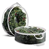 2-Pack Christmas Wreath Storage Bag 24 Inch - Clear PVC Plastic for All View Durable Plastic Fabric Dual Zippered Bag for Holiday Artificial Christmas Wreaths, 2 Stitch-Reinforced Canvas Handles