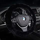 U&M Wool Car Steering Wheel Cover Soft Fluffy Natural Sheepskin Vehicle Non-Slip Wheel Cushion Protector Universal Fit for 15 inch