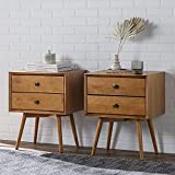 Walker Edison Ella Mid-Century Modern 2-Piece 2-Drawer Solid Wood Nightstand Set, 2 Pack, Caramel