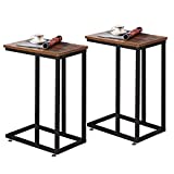 VECELO Side/End Storage with Shelf Versatile Nightstands Lamp Table Living Room Bedroom Furniture, Set of 2, Brown