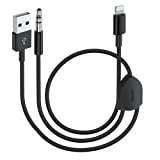Audio Charging Cable 2in1 Car AUX Cord Compatible with Phone 12 11 SE XS XR X 8 7, Audio and USB A Charging Adapter Works with Car Stereo/Speaker/Headphone which is with 3.5mm AUX Jack. Black 3.49Ft