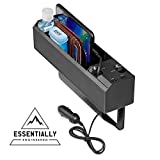 Essentially Engineered Integral USA Car Console Seat Pocket Organizer with 2 USB Chargers, Retractable iPhone QC3.0 Cables, Multifunctional Seat Gap Filler for Cell Phones, Wallets, and Organization