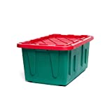 HOMZ 4427MXDC.02 Durabilt 27 Gallon Heavy Duty Impact Resistant Stackable Holiday Storage Tote with Snap-Fit Lid, Green/Red (2 Pack)