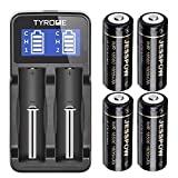 JESSPOW 18500 Rechargeable Batteries 4 Pack with Charger, IMR 18500 Rechargeable Li-ion Battery 1600mAh 3.7V [ for Flashlight, Solar Garden Light ] with Button Top