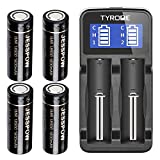 18500 Rechargeable Batteries 4 Pack with Charger, JESSPOW IMR 18500 Rechargeable Li-ion Battery 1600mAh 3.7V [ for Flashlight, Solar Garden Light ] with Flat Top