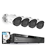 Amcrest 5MP Security Camera System, 4K 8CH PoE NVR, (4) x 5-Megapixel 2.8mm Wide Angle Lens Weatherproof Metal Bullet POE IP Cameras, Pre-Installed 2TB Hard Drive, NV4108E-IP5M-B1186EW4-2TB (White)