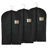 Garment Storage Bags Suit Bag - Travel 47 Inch Coat Covers Protector with Clear Window and ID Card Holder for Dress, Jacket, Uniform - Black, Set of 3