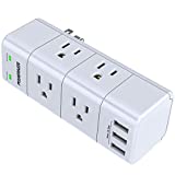 Surge Protector Wall Mount , Outlet Splitter with Rotating Plug, POWERIVER Power Strip with 6 Outlet Extender (3 Side) and 3 USB Ports, 1680 Joules, for Home/School/Office/Travel, White Listed,White