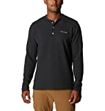 Columbia Men's Standard Pine Peak Waffle Long Sleeve Henley, Black Heather, Medium