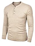 Derminpro Men's Henley Shirts Casual Slim Fit Cotton Shirts Long Sleeve Oatmeal Large