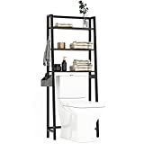 Lovinouse Over The Toilet Storage Rack, Bathroom Organizer with Storage Bag and Hook, Freestanding Space Saver Toilet Shelf Stand with Adjustable Feet Pads, Black