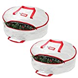 ZOBER Christmas Wreath Storage Bag - Water Resistant Fabric Storage Dual Zippered Bag for Holiday Artificial Christmas Wreaths, 2 Stitch-Reinforced Canvas Handles (36 Inch, White, Set of 2)