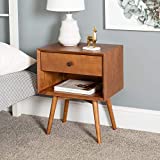 Walker Edison Mid Century Modern Wood Nightstand Side Table Bedroom Storage Drawer and Shelf Bedside End Table, 1 Drawer, Caramel