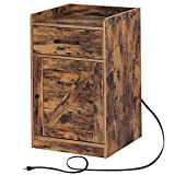 Rolanstar Nightstand with Charging Station, Farmhouse End Side Table with Storage Drawer and Cabinet for Bedroom, Rustic Brown…