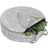 CLOZZERS Christmas Wreath and Garland Bag with Durable Zippered Closure and Sturdy Handles, for Wreaths up to 30” Inches, Heavy Duty, Tear Proof and Water Resistant, Grey Village Print