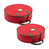 ZOBER Premium Non Woven Christmas Wreath Storage Bag 24” - Dual-Zippered Storage Container & Durable Handles, Protect Artificial Wreaths - 5-Year Warranty (Red, Set of 2)