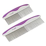 Poodle Pet Dog Combs for Grooming | 2 Pack | Stainless Steel Teeth Easily Remove Dirt | Proper Care Prevents Knots and Mats for Long and Short Haired Pets |Anti-Slip Comfort Grip Handle| Purple