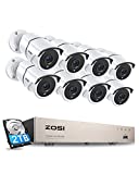 ZOSI Home Security Camera System with Audio,5MP Lite 8 Channel H.265+ CCTV DVR with 1TB Hard Drive,8pcs 1920TVL Indoor Outdoor Surveillance Cameras,150ft Night Vision,Motion Alerts,for 24/7 Recording