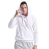 Casei Mens Hoodies Long-Sleeve Pullover Cotton Polyester Drawstring Hoodie Plain Pullover Sweatshirt (White,2XL)