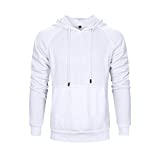 TOLOER Men's Hoodies Pullover Slim Fit Solid Color Sports Outwear Sweatshirts White Large