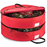 Double Premium Christmas Wreath Storage Bag 36”, With Compartment Organizers For Christmas Garlands & Durable Handles, Protect Artificial Wreaths - Holiday Xmas Bag Made of Tear Proof 600D Oxford