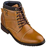 CALTO Men's Invisible Height Increasing Elevator Shoes - Brown Leather Lace-up Cap-Toe Ankle Boots - 3.2 Inches Taller - T5100 - Size 7 D(M) US