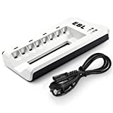 EBL Smart 8 Bay AA AAA Battery Charger for NiMH NiCD Rechargeable Batteries Build-in 2 USB Fast Charging Ports