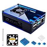 Miuzei Case for Raspberry Pi 4 with 35mm Cooling Fan and 4 pcs Aluminum Heat Sinks for Raspberry Pi 4 Model B (Pi 4 Board Not Included)-Black/Blue