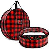 Shappy 2 Pieces Christmas Wreath Storage Bag 24 Inch, Garland Holiday Container with Buffalo Plaid Christmas Wreath Storage Box with Heavy Duty Handle and Clear Window for Xmas (Black and Red Plaid)