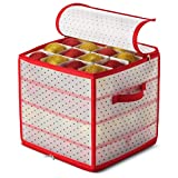 Plastic Christmas Ornament Storage Box with 2-Sided Dual-Zipper Closure - Keeps 64 Holiday Ornaments, Xmas Decorations Accessories, 3" cube Compartments - Sturdy Flexible Plastic