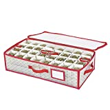 Sattiyrch Plastic Underbed Christmas Ornament Storage Box Zippered Closure - Stores up to 64 of The 3-inch Standard Christmas Ornaments, and Xmas Holiday Accessories Storage Container with Dividers & Two Handles (64)