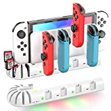 Charging Dock Compatible with Nintendo Switch Controllers, Joy-Controller Charger Station with 8 Game Storage Powered by Original & OLED Model, Switch Charger Stand for 6 Joy-Controller Charge (White)