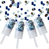 TONIFUL 4 Pack Push Pop Confetti Poppers Cannon, Wedding Confetti Poppers for Graduation Gender Reveal Boy Baby Shower Bridal Anniversary New Year's Kids Birthday Party Supplies (Dark Blue+Light Blue)
