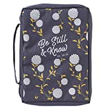 Be Still and Know Psalm 46:10 Floral Navy Blue Canvas Bible Cover for Women Large Zippered Case for Bible or Book w/Handle