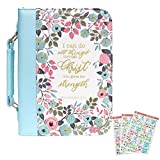 INSPRING PU Leather Bible Cover Case and Floral Bible Tab Set with Lay-Flat Handle Christian Easter Gift for Women and Girls, Fits Bibles Up to 10.5 x 7 x 2.6 inches