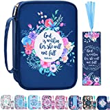 Floral Bible Cover Case with Scripture Carrying Book Case Church Bag with Leather Bookmark Protective with Handle, Zipper and Pockets for Standard Size Bible, Gift for Women Girl Kids 10“x7.5”x2.5"