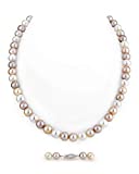 THE PEARL SOURCE 9-10mm AAA Quality Round Multicolor Freshwater Cultured Pearl Necklace for Women in 24" Matinee Length