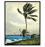Palm Tree Coastal Wall Decor - Tropical Nautical Ocean Seascape Art for Bathroom, Living Room, Bedroom, Beach House - Gift for Sea Lovers - Vintage Winslow Homer Painting - 8x10 Poster Picture