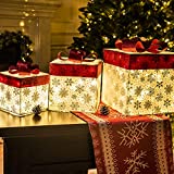 Vanthylit Set of 3 Christmas Lighted Gift Boxes with Snowflake 240LT Warm White LED Plug in Present Boxes for Indoor Outdoor Use Christmas Yard Room Tree Decorations