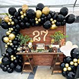 Holtour Black Golden White Balloon Garland Arch Kit 151PCS Balloons for Birthday Party, Backdrop Decorations, Bridal Shower, Wedding, Anniversary Graduation