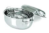 Viking Culinary 3-Ply Stainless Steel Oval Roasting Pan, 8.5 Quart, Includes Metal Induction Lid & Rack, Dishwasher, Oven Safe, Works on All Cooktops including Induction