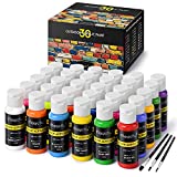 Magicfly Acrylic Paint Set, 30 Colors (60ml, 2oz.) Outdoor Acrylic Paint with 3 Paint Brushes, Rich Pigments Multi-Surface Craft Paints for Rocks, Crafts, Fabric, Leather, Paper, DIY Projects & Christmas Decorations