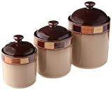 Gibson Elite Casa Estebana Reactive Glaze Stoneware Dinnerware, 3-Piece Cannister Set, Beige/Brown