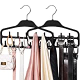 SMARTAKE 2-Pack Belt Hangers, 360 Degree Rotatable Tie Racks with 11 Hooks, Non-Slip Durable Hanging Closet Organizer Accessories Holder for Leather Belts, Bow Ties, Scarves, Bags, Jewelry (Black)