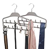 FairyHaus Belt Hanger Organizer 2 Pack, Non Slip Tie Rack Holder, Durable Hanging Closet Accessory Hooks for Belts, Ties, Jewelry, Scarves, Tank Tops, Grey