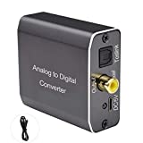 Analog to Digital Audio Converter, Tohilkel 2RCA R/L or 3.5 mm Jack Aux to Toslink SPDIF Optical and Coaxial, Support Dual Ports Output Simultaneously, with Power Adapter