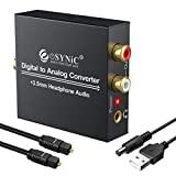 eSynic 192KHz DAC Digital to Analog Audio Converter Digital Optical SPDIF Coaxial to Analog L/R RCA Converter Toslink to 3.5mm Jack Audio Adapter with 1m Optical Cable for HDTV Blu Ray HD DVD TV