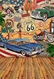 AOFOTO 5x7ft Vintage Route 66 Backdrop Retro Motel Poster Photography Background Classic Signs Old Filling Station Tire Service Historic Motor Vehicle Adult Portrait Photoshoot Studio Props Wallpaper