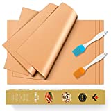 YRYM HT Copper Grill Mat and Bake Mat Set of 5 Non Stick BBQ Grill & Baking Mats - Reusable, Easy to Clean - PTFE Teflon Fiber Grill Roast Sheets for Gas, Charcoal, Electric Grill (Gold)