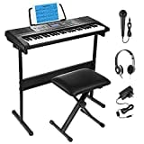 Moukey Keyboard Piano, 54 Key Piano Keyboard for Beginners, Large LCD Screen, Portable Electronic Keyboard with Microphone, Music Stand, Stickers and Power Supply, Black, Perfect Christmas Gift